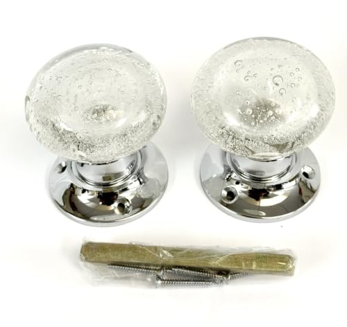 Chattels Beautiful Pair of Large Contemporary/Retro Round Clear Smooth Bubble Glass Chrome Mortice Door Knobs/Handles