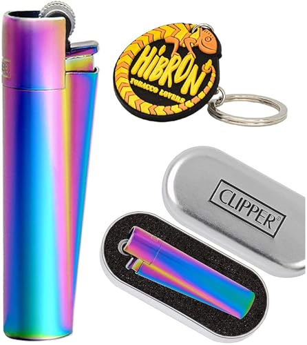 Solides Metall-Feuerzeug, Zündung mit Zündstein, Oberfläche aus gebürstetem Chrom, Farbmischung aus Blau, Grün und Lila Blue and Purple Mix Colour