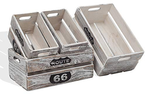 Rebecca Mobili Set 4 Boites de Rangement Fruits, Panier en Bois Decoration, Bois de Paulownia, Blanc Shabby Chic, pour Maison Jardin – Dimensions: 15 x 35 x 22 cm (HxLxL) - Art. RE4590