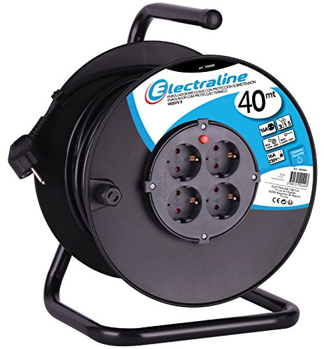 Electraline 600150, Kabeltrommel H05VV-F 3G1.5 40M Kabel - IP20 Indoor/Kabelrolle mit 4 Schuko-Steckdosen/Kabelbox mit Verlängerungskabel/Leitungsroller mit Kurbel
