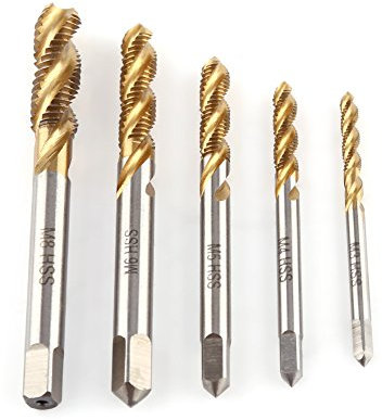 5pcs Kit de Tarauds Jeu de Robinets à Vis Cannelés en Spirale HSS Titane Enduit Outil de Taraudage à Fileter M3 M4 M5 M6 M8