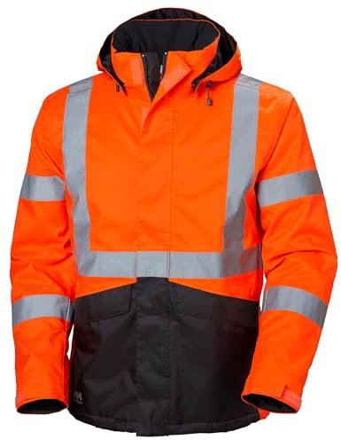 Helly Hansen Alta Winter Jacket - Waterproof Work Jacket - ANSI Class 3 Reflective Rain Gear - 220g Insulation & Hi-Vis - 269 Orange/Charcoal - X-Large