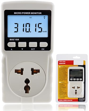 Electricity Monitor, Digital Power Overload Protection LCD Plug in Power Watt Voltage Meter, 8 Display Modes for Energy Saving, Watt Meter Outlet, Energy Consumption Factor, Power Consumption Monitor