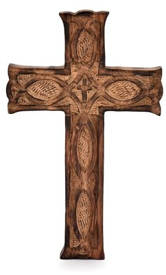 Indus Lifespace Wooden Wall Hanging Cross Handmade Antique Design - Rustic Look Decorative Religious Altar Spiritual Art Sculpture Home Living Room Decor (25.4cm x 15.24cm x 1.90cm)