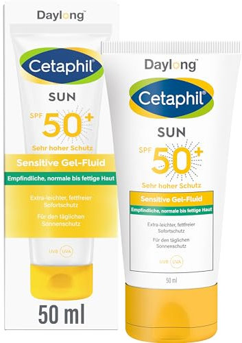 CETAPHIL Sun Sensitive Gel-Fluid SPF 50+, 50 ml – solskyddsmedel för känslig till fet hud, solallergi – mycket effektiv solkräm för ansiktet, fri från parfym och