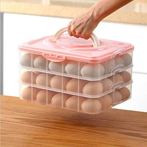 Caja Envase para Huevos, Cartón de Huevos Plástico, para la Nevera Caja con Tapa Huevera de Plástico,para nevera, cocina, al aire libre, organizador almacenamiento de huevos (Rosado,60 huevos)
