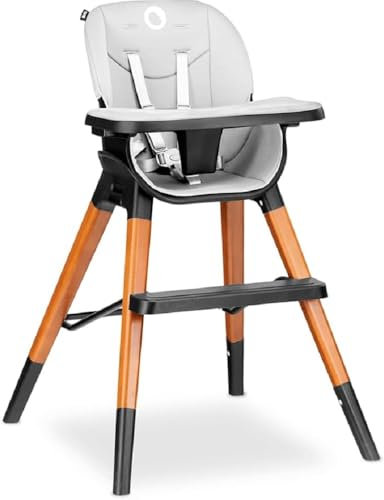 LIONELO Mona 4in1 Kinderhochstuhl, hochstuhl, hoher, verstellbarer Stuhl, abnehmbares Tablett, rutschfest, 6 bis 36 Monate, Sicherheitsgurte, Belastbarkeit bis 15 kg / 25 kg / 75 kg (Schwarz)