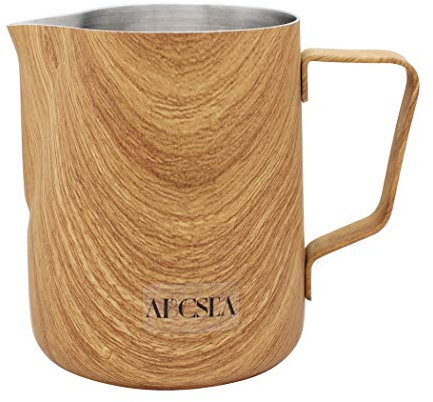 Abcsea 1 Pezzo Bricco per Latte in Acciaio Inox, Brocca di Latte, Brocca in Acciaio Inox, Montalatte Latte, Schiuma di Latte, caffè Latte Art Penna caffè, Colore Legno 600ml/20oz