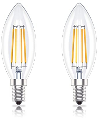 Huoqilin Ampoules LED E14 en forme de Bougie à intensité variable, 4W (remplace 40W) Blanc Chaud 2700K,Dimmable,Lot de 2