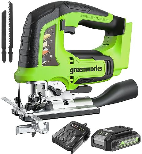 Greenworaks 24V Seghetto alternativo, (batterie da 2ah, motore brushless, 3000 SPM, angolo di taglio di 45 gradi)