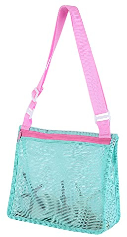 Bolsa de playa, bolsa de malla, bolsa de almacenamiento para juguetes de playa, conchas, bolsa de colección, bolsa de malla para juguetes de arena, plegable, para niños y niñas