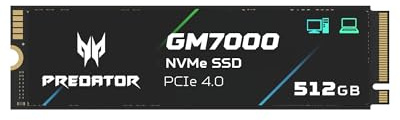 Predator M.2 SSD 512 GB GM7000 con DRAM Cache NVMe 1.4 2280 PCIe Gen4 × 4 Ultra High Speed (lectura máxima: 7400 MB/s, máxima escritura: 6700 MB/s) SSD interno 3D NAND TLC compatible con PS5 Pro -