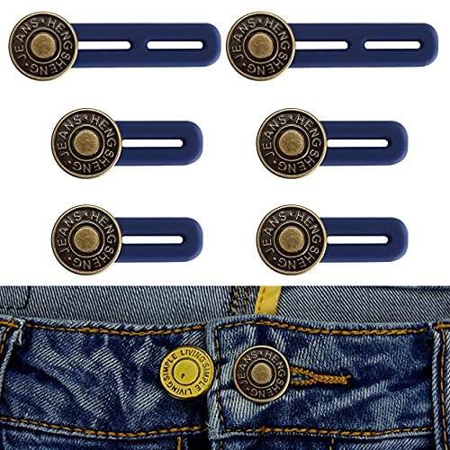 6 Pcs Button Extender for Trousers,Pants Waist Extender Adjustable, Extended Jeans Waistband Button Extender Set, Elastic Collar Extenders for Jeans Skirts Trousers