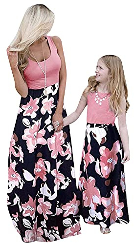 Yming Mutter und Tochter Kleid Set Ärmellose A-Linie Kleid Strand Maxilang Sommerkleid