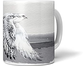 Paul Sinus Dekorative Tasse mit schönem Vogel Motiv weißer Falke Wasserfarben Aquarell Majestätisch