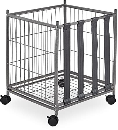 Relaxdays Porta Palloni, Carrello a 4 Ruote, HLP: 60 x 50 x 45 cm, Cesto per Palle da Calcio, Basket, Pallavolo, Grigio