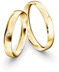 JC Trauringe Gelbgold 333 Paarpreis Eheringe Gold | Verlobungsringe Gold breit 3,5 mm I Partnerringe mit Gravur in edler Schatulle I 2 Hochzeitsringe Herrenring & Damenring mit Stein