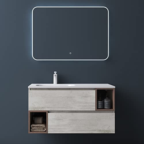 Mai & Mai Badmöbelset Waschtisch mit Unterschrank 100x48x54cm mineralguss Waschbecken mit Unterschrank in Beton und Eiche Gemini