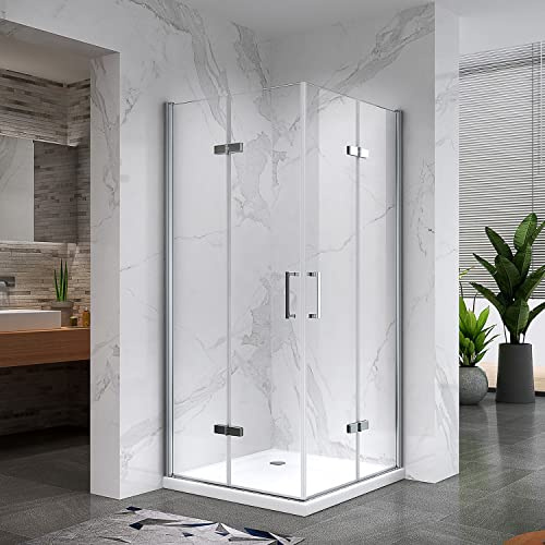 ATÉA Cabine de douche d'angle H 180 cm porte pliante pivotante en verre transparent 90 x 90 cm