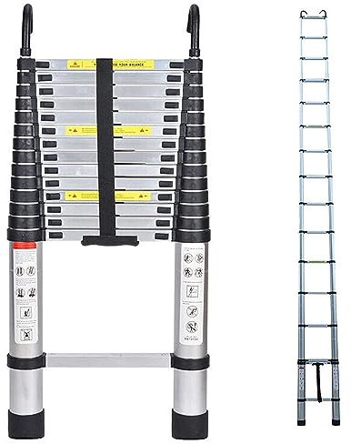 5 m Teleskopleiter mit Dachhaken-Kit Aluminium, tragbar, multifunktional, faltbar, tragbar, strapazierfähig, Mehrzweck-Aluminium-Teleskopleiter, ausziehb