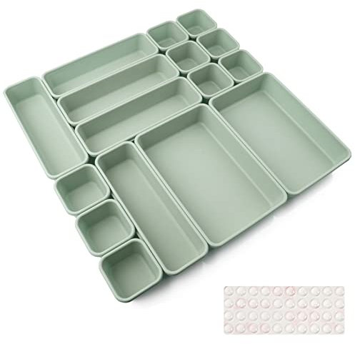 Schubladen Einlagen 16 Stk Trennsystem Gewürz Organizer Schublade Grün Trenner Bad Organizer Boxen Set mit Silikon-Anti-Rutsch-Kugel Hemnes Kommode Küche Schreibtisch Utensilien