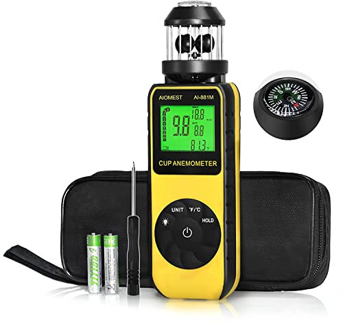 AIOMEST Anemometro Digitale Portatile, Misurazione Della Velocità del Vento Digitale, Misurazione Della Temperatura Dell'aria Ad Alta Velocità in Max/Average, AI-881M