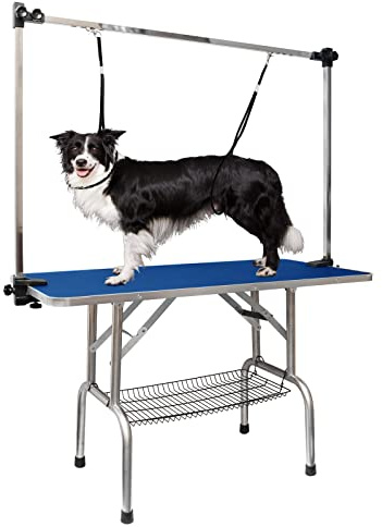 LOVMOR 42 Inch Dog Grooming Table,Adjustable Home Pet Grooming Tables with Arm/Noose/Mesh Tray