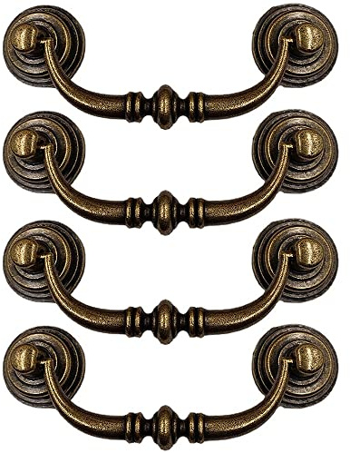 Vintage Schrankgriff, 4 Stück, 140 mm, für Schrank, Kommode, Tür, Schublade, Ring, Ziehgriff, antiker Möbelgriff für Schlafzimmer, Kleiderschrank, Kommode, Schublade, Schrank (Messing)