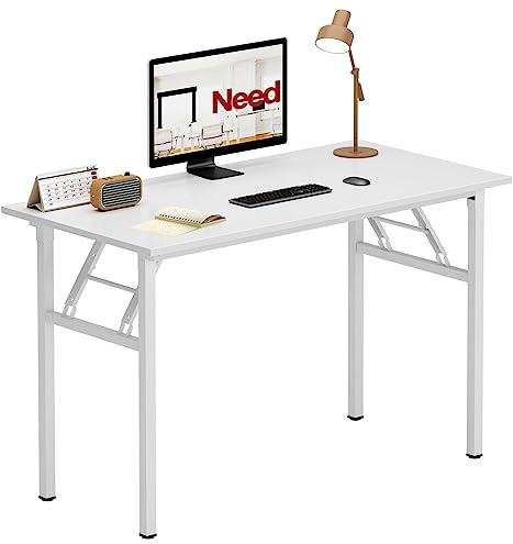 Need Folding Desk for Home Office 39-3/8 Length Modern Folding Table Computer Desk No Install Needed White Color Desktop White Frame AC5DW(100 * 60)