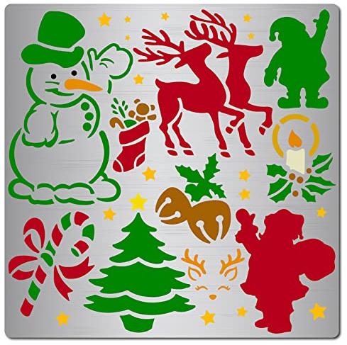 GORGECRAFT 6.3 x 6.3 Weihnachts-Metallschablonen Weihnachtsmann Edelstahl Stanzformen Schablone Wiederverwendbar Schneemann Elch Weihnachtsbaumglocken Weihnachtsstrümpfe Feuerkerzen Zuckerstangen