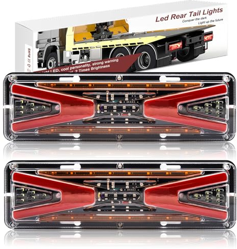 NWpangu Luces Traseras LED para Camiones, 24V Luces Traseras Universales Luces de Marcha Atrás de Freno de Señal de Giro para Camionetas, Remolques, Tractores, 2PCS