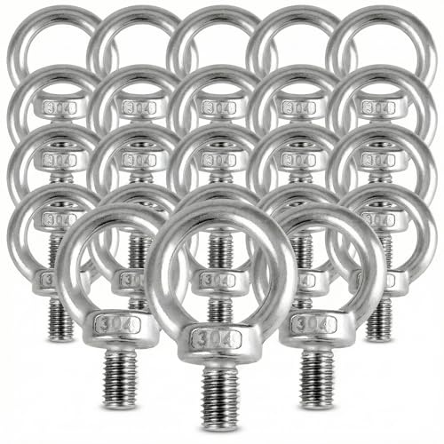 QWORK 20 Piezas M12x20 Cancamo - 300KG - M12 Anillos de Elevación, Perno Ojo de Levantamiento de Rosca Macho in 304 Acero Inoxidable