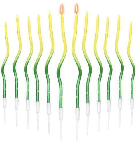 Candeline Compleanno A Spirale, 12 Pezzi Candeline Compleanno Particolari, Candeline Torta, Candeline Lunghe Compleanno Sottili, Con Supporti Per Decorazione Della Festa Nuziale Di Compleanno (Verde)
