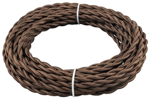 URCIANOW 10M 0.75mm 2 Core Twisted Braided Wire 18AWG Flex Cable Brown | British Style Gold Coloured Cloth Wire, Tinned Copper Conductors, Suits Steampunk DIY, Chandeliers Vintage Lighting Fixtures