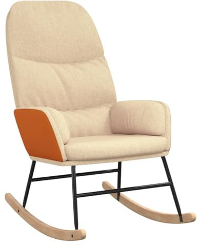 vidaXL Schaukelstuhl Schwingstuhl Relaxsessel Schaukelsessel Sessel Schwingsessel Relaxstuhl Polstersessel Polsterstuhl Wohnzimmer Cremeweiß Stoff