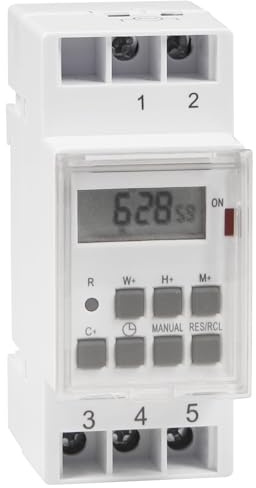 Digitale Zeitschaltuhr, Schalttafel-Einbau, LC-Anzeige, Staubschutzkappe, 8 Programme pro Tag/Woche, 230V/16A, max. Leistung 3.600W, Sommer-/Winterzeit, Dauerbetrieb, Batterie-Back-up, 7 Tage, 230V