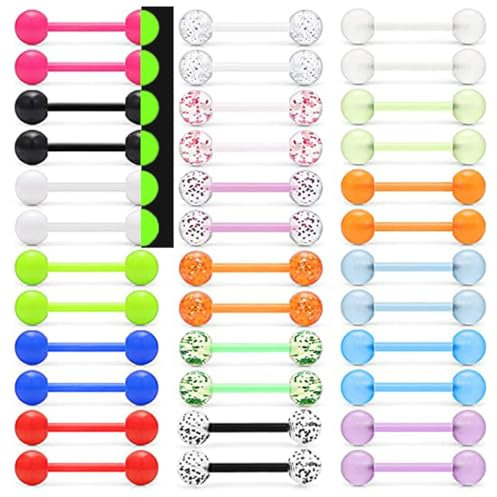 KSJEHW 36 Stücke Zungenpiercing Set, Zungenpiercing Ersatz Piercing Kugeln, Piercing Kugeln Set, Piercingschmuck, Acryl, Zungennägel, Glitzerkugeln