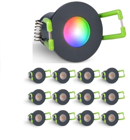 3W LED Mini Einbaustrahler, Lichtfarbe: RGBW, Dimmbar, Aluminium, IP65 Wassergeschützt, Innen- und Außenbeleuchtung (Anthrazit, 13x Minispot)
