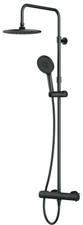 AM.PM X-Joy - Duschsystem Schwarz matt mit Thermostat, Regendusche & Handbrause, Thermostat Duscharmatur Komplettset mit Duschsäule, Anti-Kalk, Air-in-Technologie, Brauseset, Schwarz