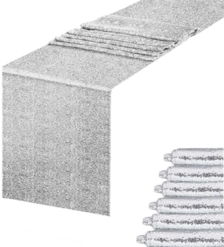 HMQIANG 6 Pack Silver Sequin Table Runners, 12x108 inch Party Decor Glitter Table Linens Runner Sparkly Dinner Party Supplies Fabric for Baby Shower Holiday Celebration