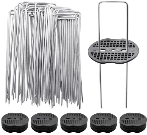 Viceda 50Pcs Heavy Duty 6 Garden Control Landscape Pegs with 50 Pcs Buffer Washer
