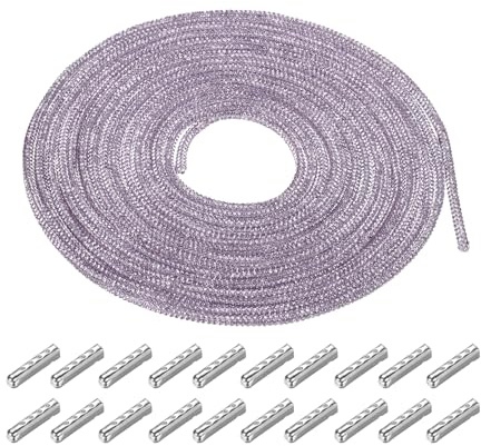 QUARKZMAN 4mm x 5m Nastro di Strass Catena con Strass Corda Cristallo Lacci Scarpe per Decorazione Fai Da Te Sneakers Maglioni Creazione di Gioielli Vestiti, Viola con Aghi Connettori