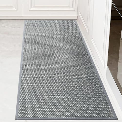 KMVIZI Tapis de Cuisine Devant Evier 50x120cm, Trame Croisée Tapis Cuisine Antidérapant et Lavable, Passage Facile à Nettoyer pour Couloir, Buanderie, Salle de Bains, Gris
