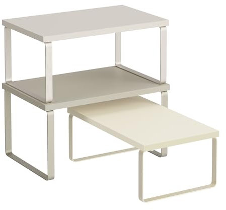 SONGMICS Cabinet Organizer Shelf, Set of 3 Kitchen Counter Shelves, Kitchen Storage, Spice Rack, Stackable, Expandable, Sand Beige UKCS220K01
