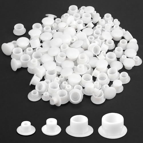 Lohill 120 Stück Abdeckkappen Für Bohrlöcher, Kunststoff Lochstopfen Weiß, Möbel Schraubenabdeckung, Bohrlochabdeckkappen Lochabdeckung Bohrloch Abdeckkappen (5mm/6mm/8mm/10mm)