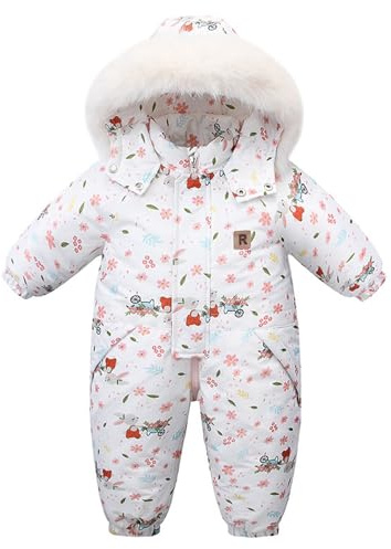 BRONG Bébé Hiver Combinaison de Neige Barboteuse Garçons Filles Imperméable Une Pièce A Capuche Combinaison de Ski Jumpsuit Polaire Rembourré Ski Outdoor Imprimé Vêtements Lapin 18-24 Mois