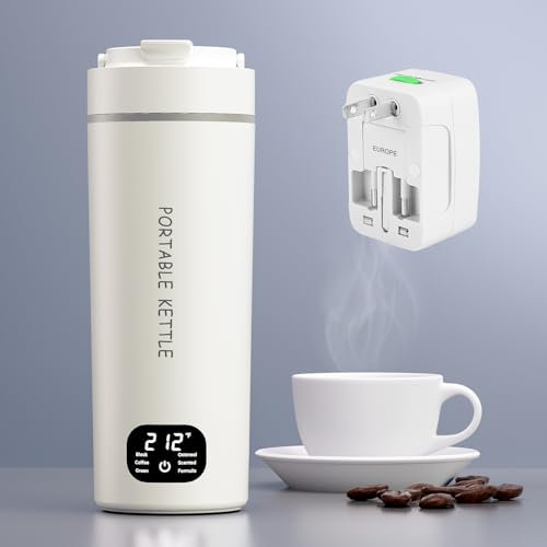 HOWDIANQY Dual Voltage Portable Electric Kettle Travel Hot Water for Tea, Coffee, 6 Temperature Controls and LCD Display, 316 Stainless Steel and 450ml, Auto Shut Off & Boil Dry Protection