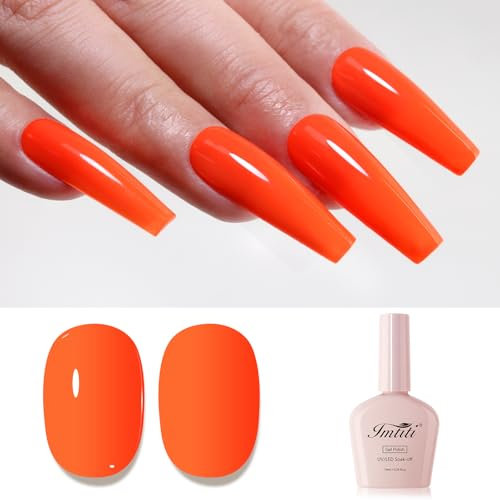 Imtiti Orange Gel Nail Polish, Orange Gel Polish High Gloss Soak Off UV LED Nail Gel Polish Spring Summer Gel Polish Nail Art Manicure Salon DIY Design Gel Nail Kit 10ml