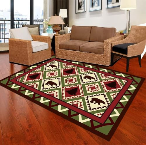 RUGMRZ Webteppich Outdoor Teppich Klein Roter und grüner quadratischer Sofateppich mit geometrischem Design kann rutschfest angepasst Werden Couchtisch Modern Flach 90X190cm