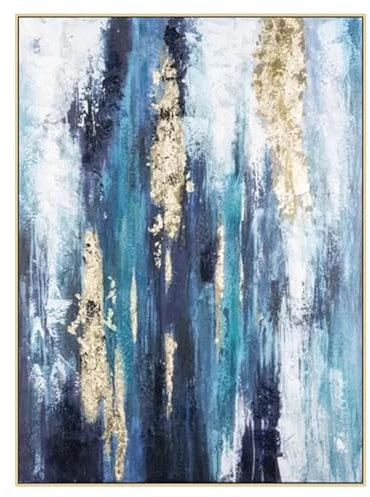 JACBON Blattgold-Bild, handgemalt, modernes abstraktes Ölgemälde auf Leinwand, Wandkunst für Wohnzimmer, Heimdekoration, 123 x 60 cm (48 x 24 Zoll), Innenrahmen
